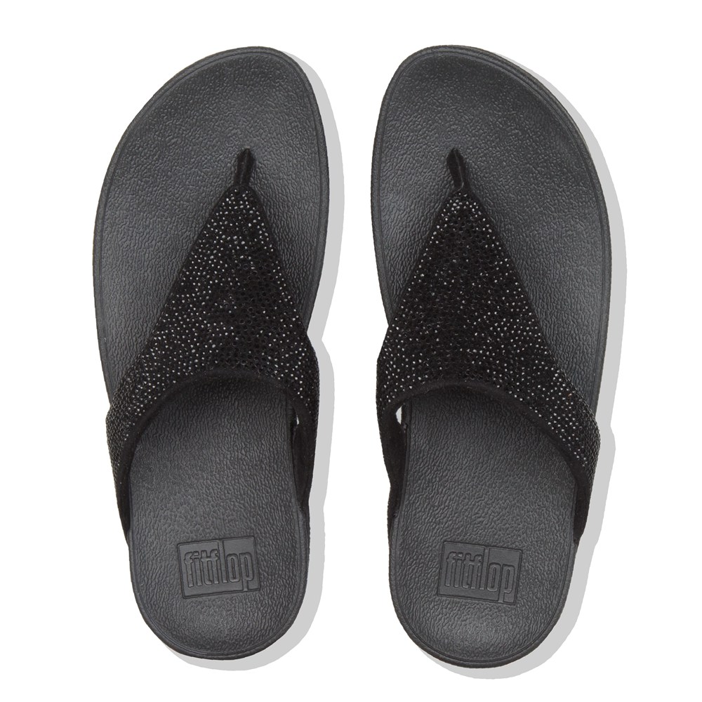 Fitflop Womens Sandals Black - Lottie Shimmercrystal Toe-post - 42OVDTXER